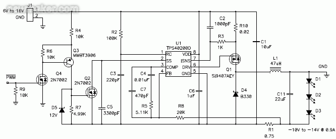 利用負輸出電壓，以升降壓拓樸調節恒定LED電流