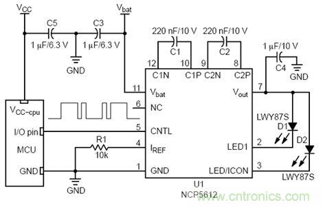 電荷泵和電感LED驅動器電路圖