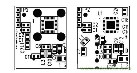 圖中所示為兩種不同的PCB布局,其中一種布局的元件排列方向不合理(L1和L3),另一種的方向排列則更為合適。