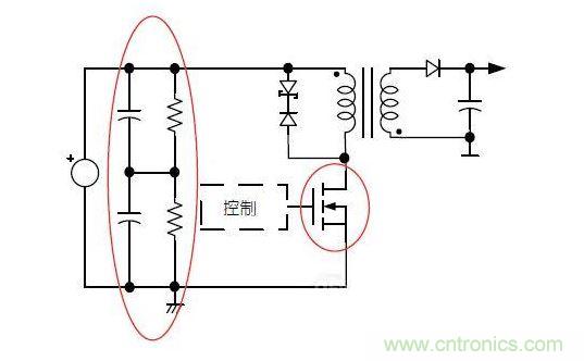 反激轉換器中的串聯大電容電路及單顆1，000VMOSFET