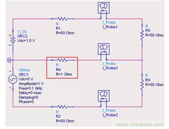 【導(dǎo)讀】說實(shí)話，這個(gè)問題也對(duì)高速先生造成了困擾。一直都會(huì)有人問回流的交疊是否會(huì)造成信號(hào)之間的干擾，比如平面的上下走線重疊，回流路徑一樣時(shí)。通常會(huì)有這么幾種回答！  1.趨膚效應(yīng)導(dǎo)致電流并沒有相交；  但是在1.2mil的銅厚的情況下，10MHz以上的信號(hào)才會(huì)出現(xiàn)明顯的趨膚效應(yīng)。看來這個(gè)解釋并不合理。  2.信號(hào)在介質(zhì)中傳遞，電磁場(chǎng)的耦合才會(huì)造成串?dāng)_；  這個(gè)說法沒錯(cuò)，但是還是不能解開心中對(duì)電流走在同一條路徑上時(shí)，會(huì)不會(huì)造成相互之間干擾的問題。  讓我們來做以下實(shí)驗(yàn)，搭建一個(gè)拓?fù)淙鐖D1所示： 1 圖1  環(huán)路1由一個(gè)DC1.0V供電，表示我們的受干擾線，電流表1測(cè)量路徑1上的電流。  環(huán)路2由一個(gè)100MHz的AC1.0V供電，表示我們的干擾源，電流表2測(cè)量路徑2上的電流。  電流表3測(cè)量回流路徑上的電流。  這樣一個(gè)結(jié)構(gòu)，得到的結(jié)果是如何呢？如圖2所示： 2 圖2  可以看到，我們的被干擾源就是一個(gè)干凈的直線，雖然環(huán)路1和環(huán)路2在回流路徑上電流交疊，但是他們相互之間并不影響。其實(shí)這不就是基爾霍夫定律嗎。  有人會(huì)試圖從電磁場(chǎng)的角度來否定基爾霍夫定律在這里的正確性，&ldquo;回流路徑也會(huì)產(chǎn)生電磁場(chǎng)，這些電磁場(chǎng)會(huì)與其他的回流路徑相互影響&rdquo;。但事實(shí)上是，回流路徑與回流路徑之間是沒有耦合途徑的，他們?cè)谕粋€(gè)平面上，沒有容性耦合，也沒有感性耦合。  那么是否回流就不會(huì)影響我們的信號(hào)質(zhì)量了呢？當(dāng)然是會(huì)影響的。  其實(shí)在圖1的實(shí)驗(yàn)中，筆者討了個(gè)巧，將地平面各個(gè)短路點(diǎn)之間的阻抗當(dāng)成了0，但實(shí)際上，地平面的各個(gè)不同的點(diǎn)之間是有轉(zhuǎn)移阻抗的。讓我們模擬實(shí)際情況再看看圖3： 3 圖3  這時(shí)候我們假設(shè)我們的地平面是有1&Omega;電阻的。（當(dāng)然這是為了實(shí)驗(yàn)效果，實(shí)際上地平面阻抗并不會(huì)有這么大），結(jié)果如圖4： 4 圖4  是的，干擾出現(xiàn)了。這個(gè)干擾并不是來自于回流路徑之間的電流耦合，而是來自于我們地平面本身由于有轉(zhuǎn)移阻抗的存在，導(dǎo)致回流流經(jīng)地平面時(shí)，造成地平面并不是一個(gè)完美的0電平。  回流就是這樣干擾我們的信號(hào)的，也就是我們所說的地彈。