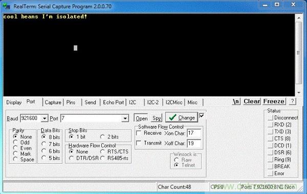  圖6：隔離型USB-to-UART轉(zhuǎn)換器的環(huán)回測(cè)試。