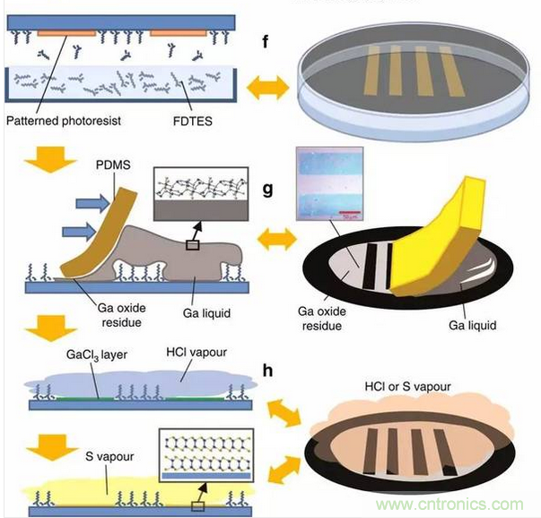 GaS 晶體以及 2D 打印過程示意圖